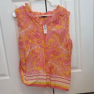Talbots  Pink and Orange Patterned Blouse with tassel detail.